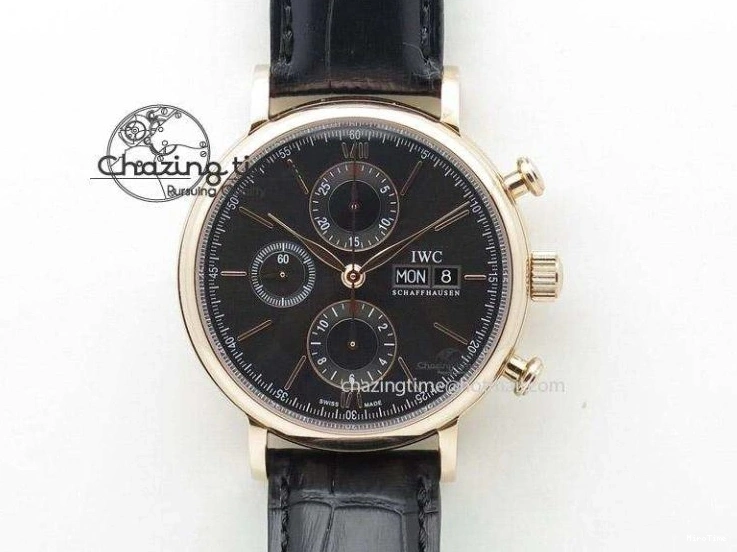 MIROTIME 0125 Portofino Chrono RG Black Dial on Black Leather Strap A HighPerformance 7389